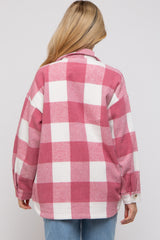 Pink Plaid Brushed Long Maternity Shacket