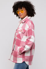 Pink Plaid Brushed Long Shacket