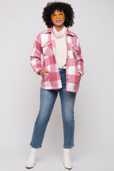 Pink Plaid Brushed Long Shacket