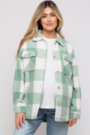 Sage Plaid Brushed Long Maternity Shacket