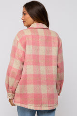 Mauve Plaid Fuzzy Button Up Maternity Jacket