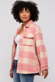 Mauve Plaid Fuzzy Button Up Jacket