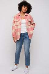 Mauve Plaid Fuzzy Button Up Jacket