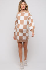 Taupe Checkered Knit Maternity Sweater Dress