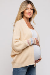 Cream Striped Dolman Sleeve Maternity Cardigan