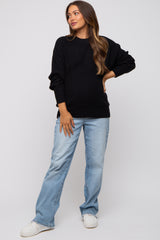 Black Basic Chunky Knit Maternity Sweater