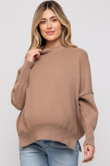 Taupe Knit Mock Neck Maternity Sweater