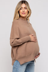 Taupe Knit Mock Neck Maternity Sweater