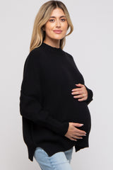 Black Knit Mock Neck Maternity Sweater