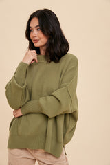 Light Olive Knit Mock Neck Maternity Sweater