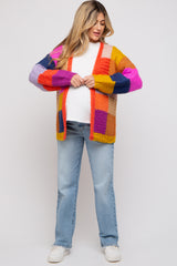 Multi-Color Checkered Thick Knit Maternity Cardigan