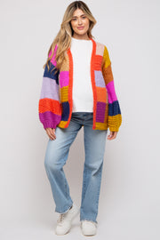 Multi-Color Checkered Thick Knit Maternity Cardigan