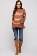 Camel Striped Maternity Sweater