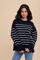 Navy Blue Striped Maternity Sweater