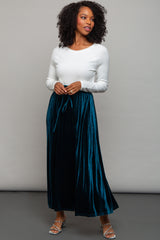 Teal Velvet Knit Drawstring Maternity Maxi Skirt