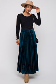 Teal Velvet Knit Drawstring Maternity Maxi Skirt