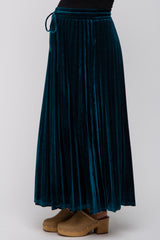 Teal Velvet Knit Drawstring Maternity Maxi Skirt