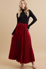 Red Velvet Knit Drawstring Maternity Maxi Skirt