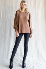 Camel Brushed Ribbed Long Sleeve Top