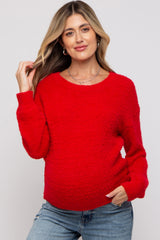 Red Fuzzy Soft Knit Maternity Sweater