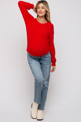 Red Fuzzy Soft Knit Maternity Sweater