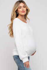 White Fuzzy Soft Knit Maternity Sweater