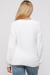 White Fuzzy Soft Knit Maternity Sweater