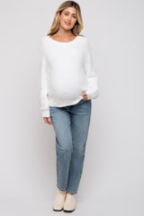 White Fuzzy Soft Knit Maternity Sweater