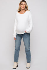 White Fuzzy Soft Knit Maternity Sweater