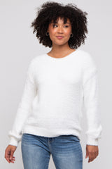 White Fuzzy Soft Knit Maternity Sweater