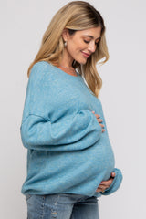 Blue Basic Drop Shoulder Maternity Sweater