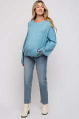 Blue Basic Drop Shoulder Maternity Sweater