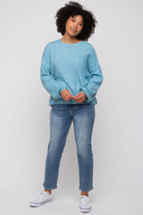 Blue Basic Drop Shoulder Maternity Sweater