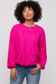 Fuchsia Basic Drop Shoulder Sweater