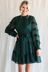 Hunter Green Swiss Dot Frilled Layer Dress