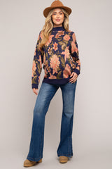 Navy Blue Floral Maternity Sweater