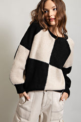 Black Checkered Long Sleeve Maternity Sweater