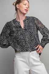 Black Animal Print Long Sleeve Maternity Blouse