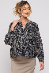 Black Animal Print Long Sleeve Maternity Blouse