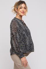 Black Animal Print Long Sleeve Maternity Blouse