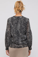 Black Animal Print Long Sleeve Maternity Blouse