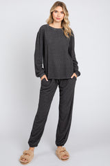 Charcoal Soft Knit Brushed Long Sleeve Lounge Set