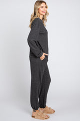 Charcoal Soft Knit Brushed Long Sleeve Lounge Set