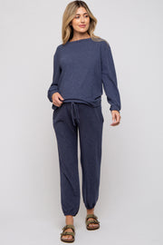 Navy Soft Knit Brushed Long Sleeve Maternity Lounge Set