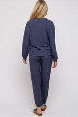 Navy Soft Knit Brushed Long Sleeve Maternity Lounge Set