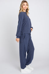 Navy Soft Knit Brushed Long Sleeve Lounge Set