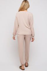 Taupe Soft Knit Brushed Long Sleeve Maternity Lounge Set