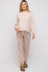 Taupe Soft Knit Brushed Long Sleeve Maternity Lounge Set