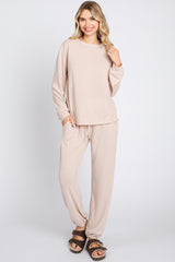 Taupe Soft Knit Brushed Long Sleeve Lounge Set