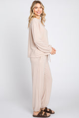 Taupe Soft Knit Brushed Long Sleeve Lounge Set